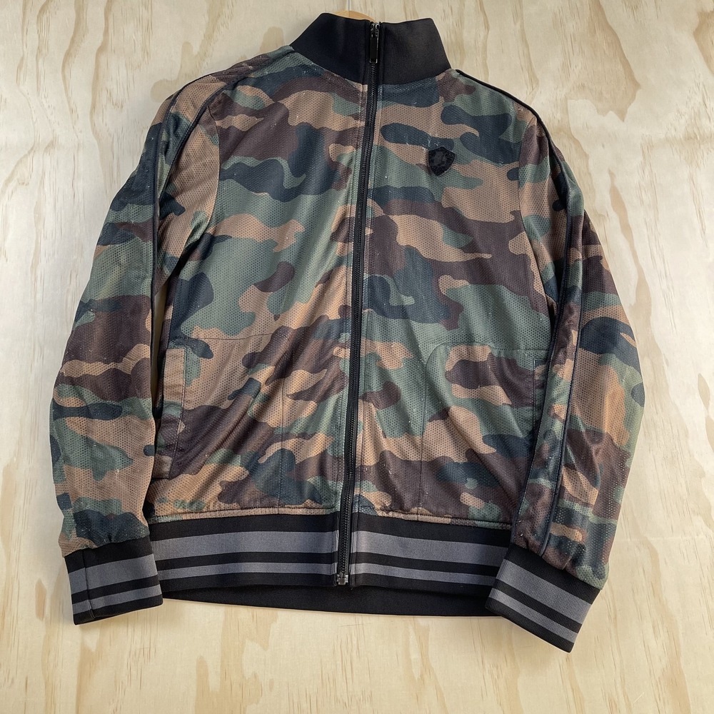 Buffalo David Bitton Jacket Mens Small Green Camo Windbreaker Full Zip Lined